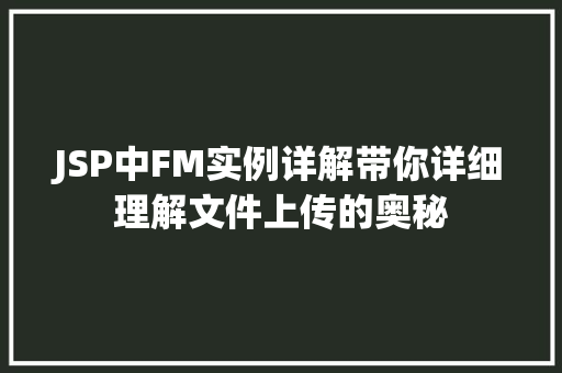 JSP中FM实例详解带你详细理解文件上传的奥秘